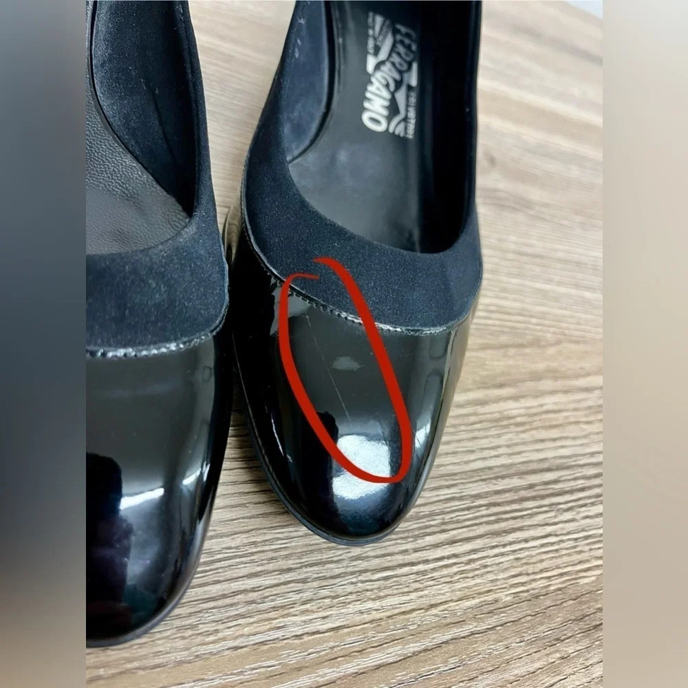 Salvador Ferragamo Patent Leather Heel Size 7.5 B - Picture 3 of 14